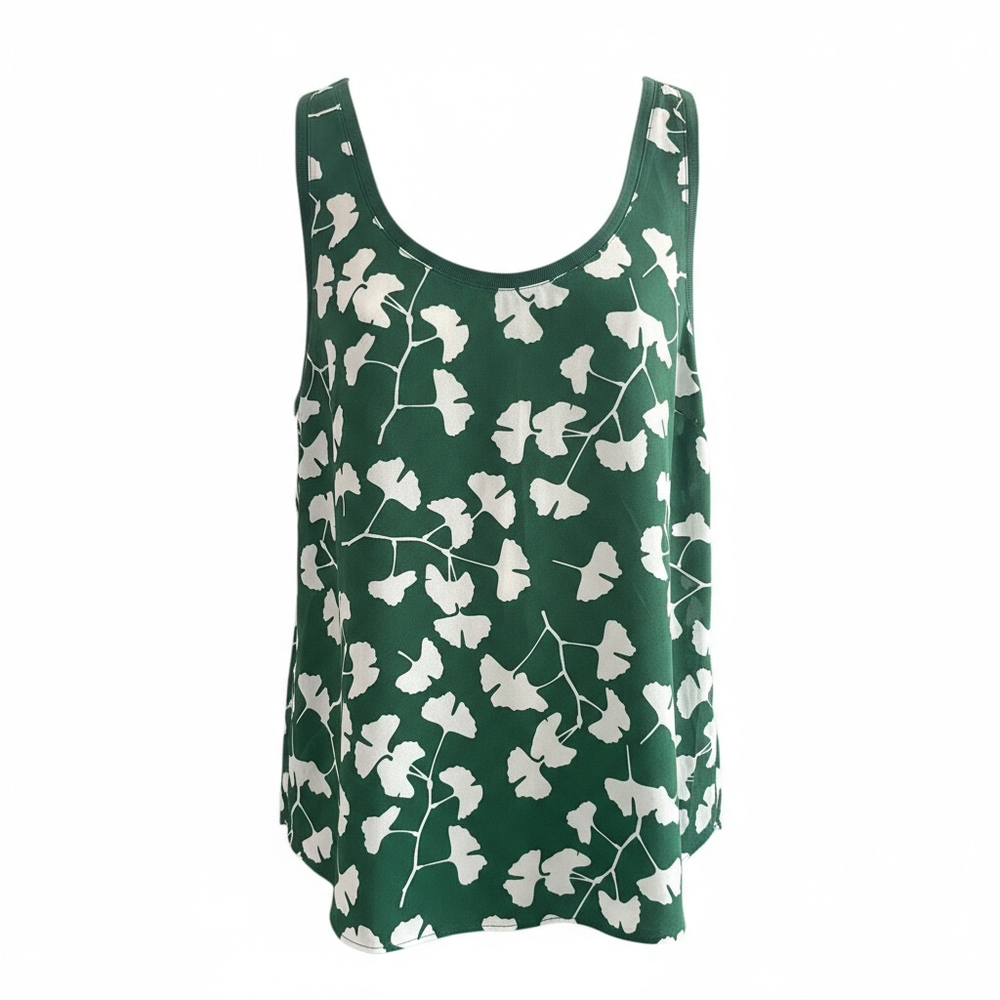 Green Floral Sleeveless Polyester Blouse Medium
